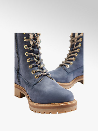 5th Avenue Gef tterte Leder Schn rboots in Blau mit Fake Fur